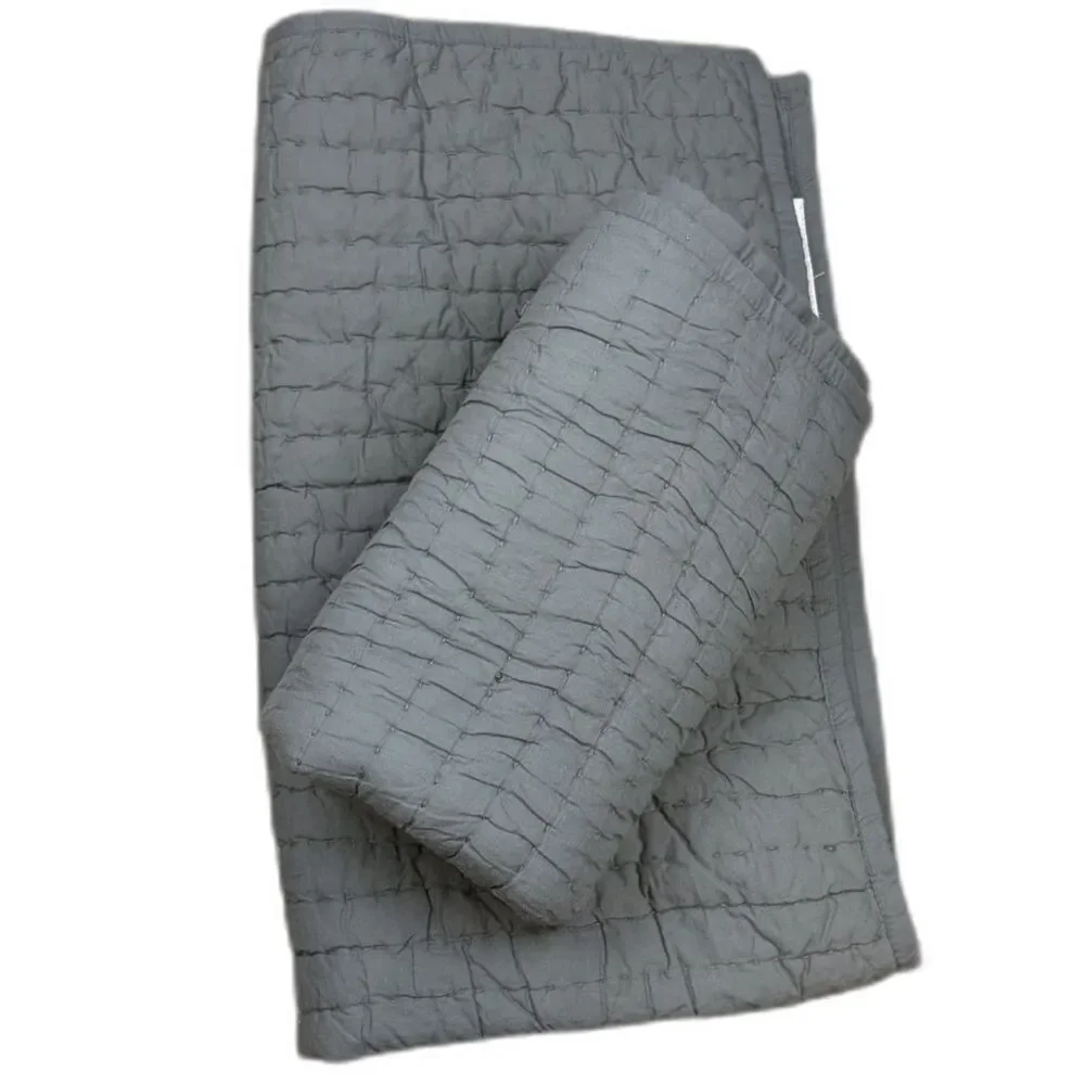West Elm Airy Cotton Voile Solid Quilted King Sham Set Graystone *FLAW*